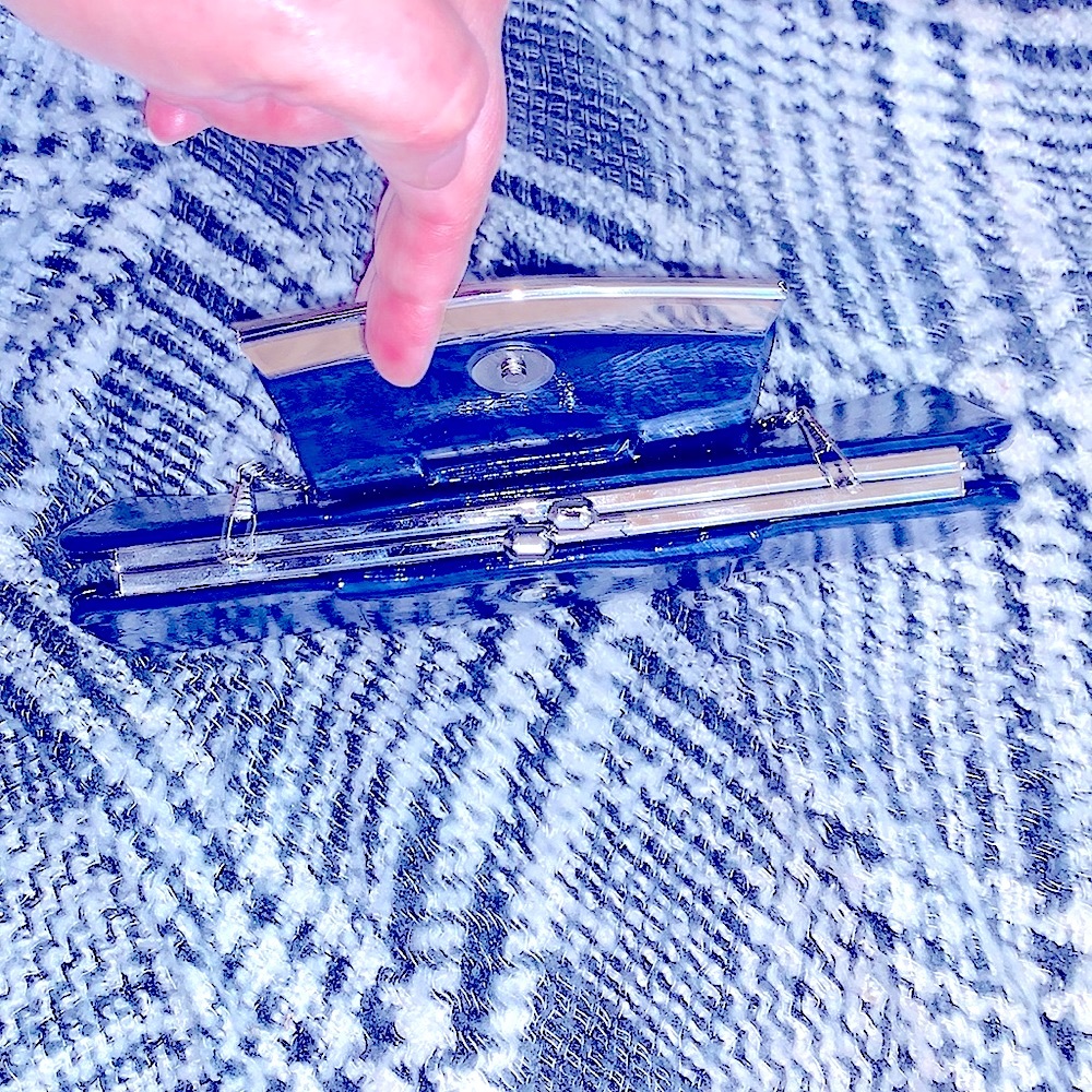 DiY Glam Clutch-Shoulder Handbag Navy Silver Fold Over Snap Closure+Silver Chain - Picture 8 of 16
